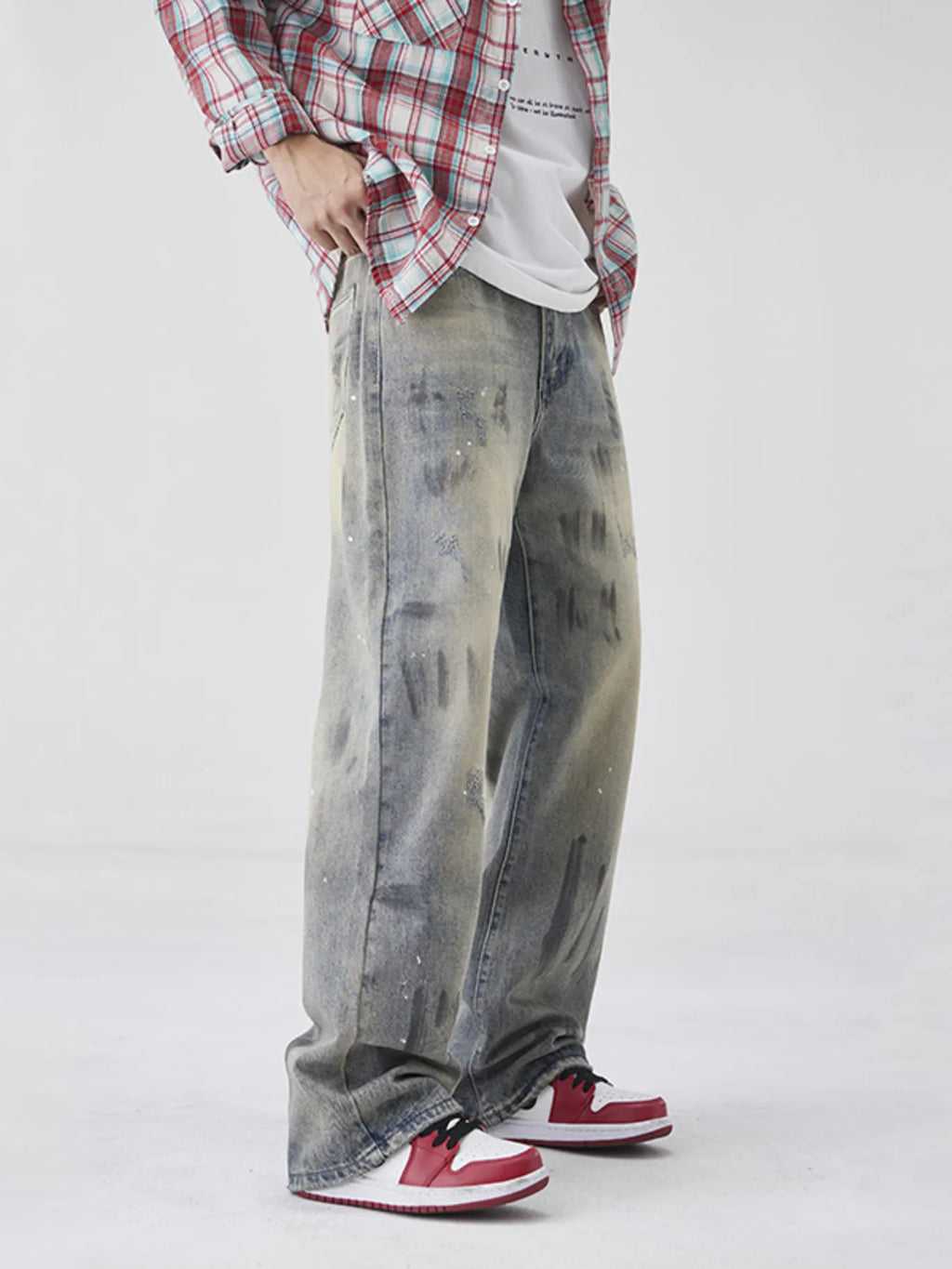 Men's Wash Wide-Leg Jeans