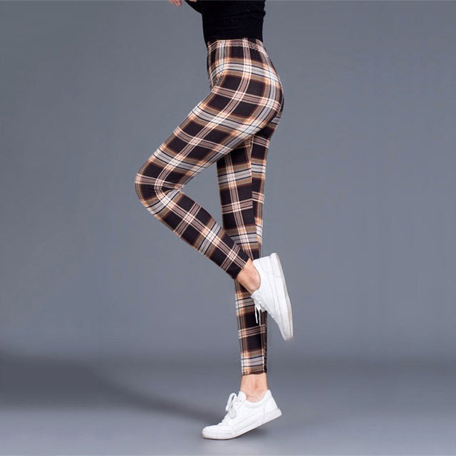 Women’s Plaid Yoga Leggings – Mid Waist Push-Up Pants