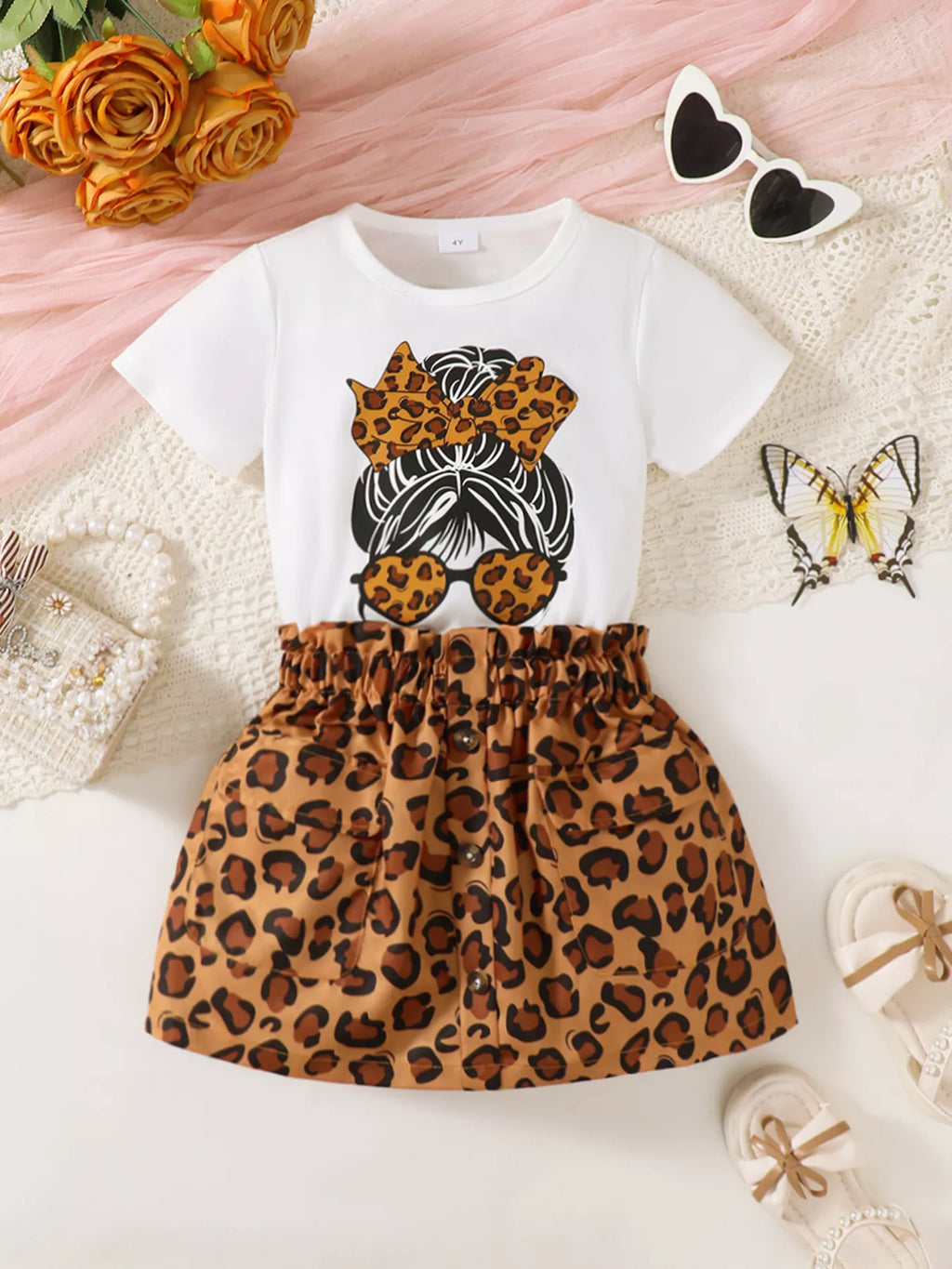 Children's Leopard Graphic Tee & Skirt Set
