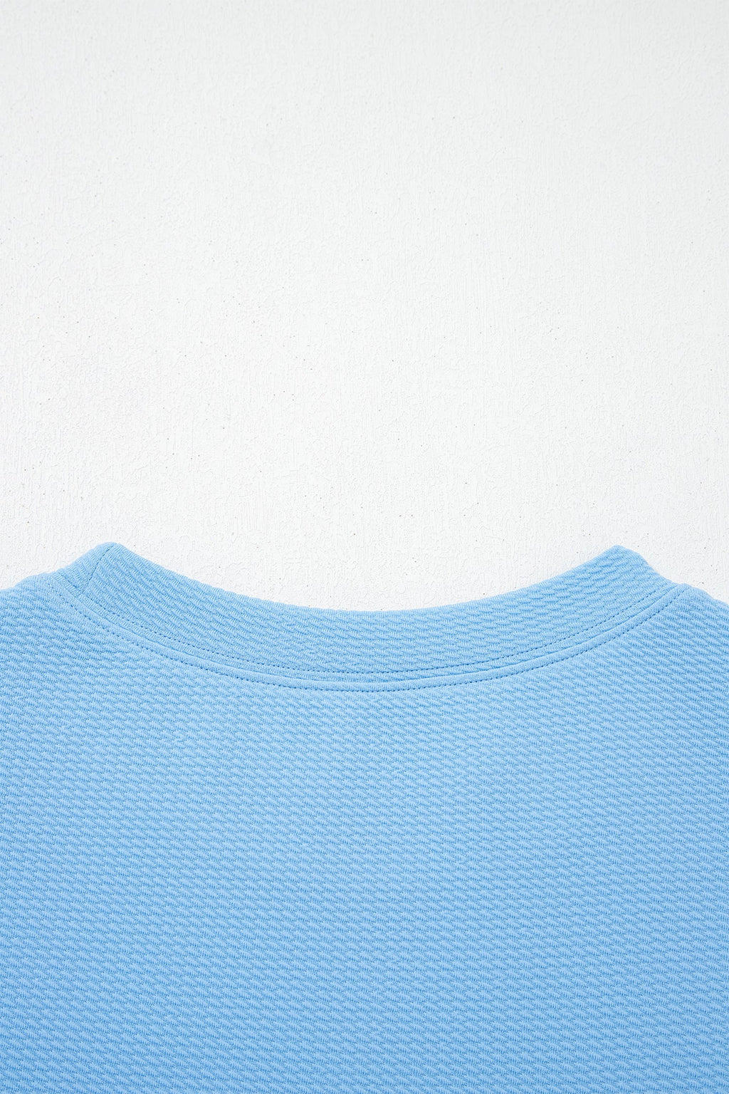 Light Blue Round Neck Textured Contrast Floral Bubble Sleeve Blouse