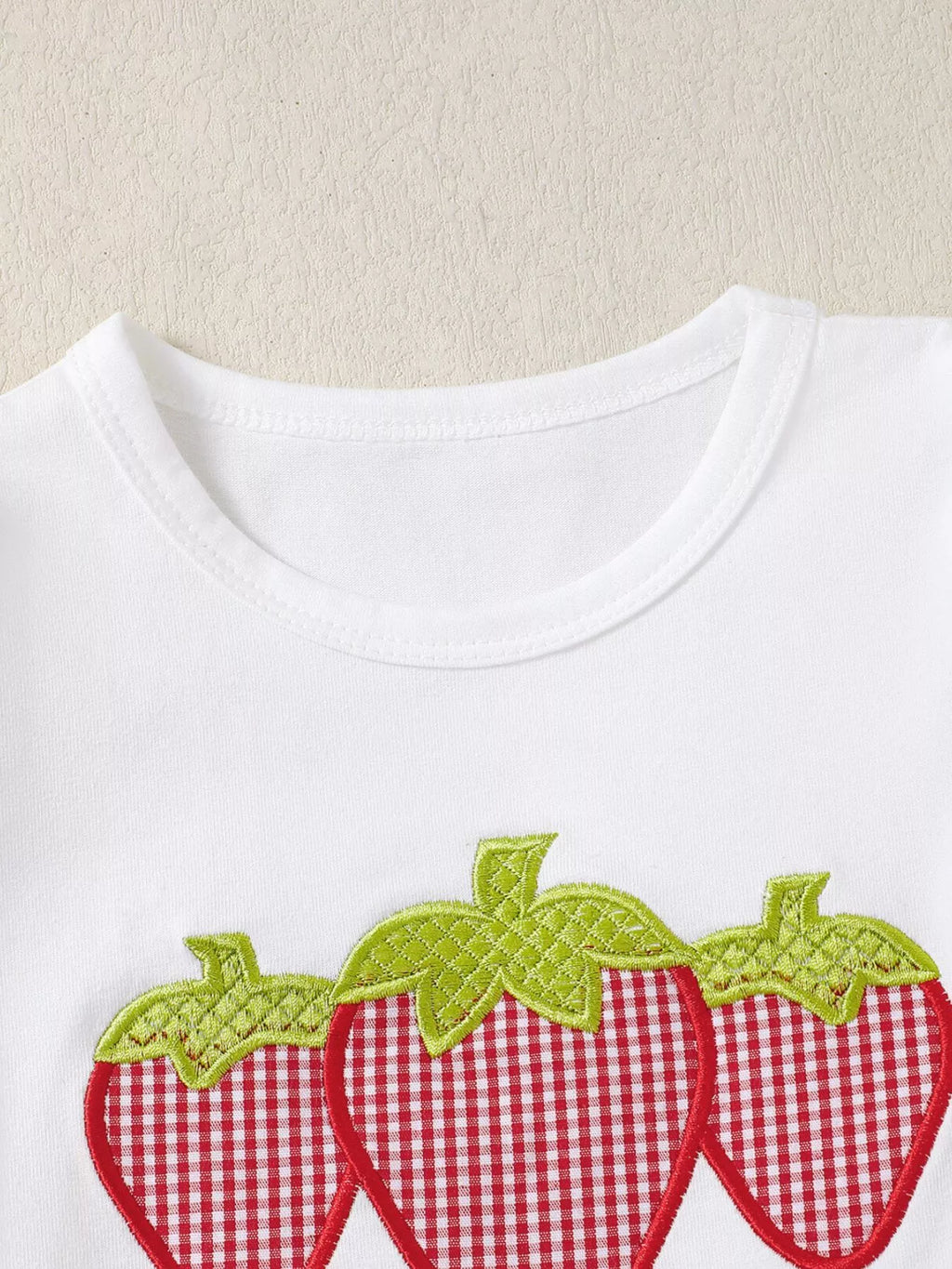 Children's Strawberry Gingham Ruffle Trim Top and Shorts Set