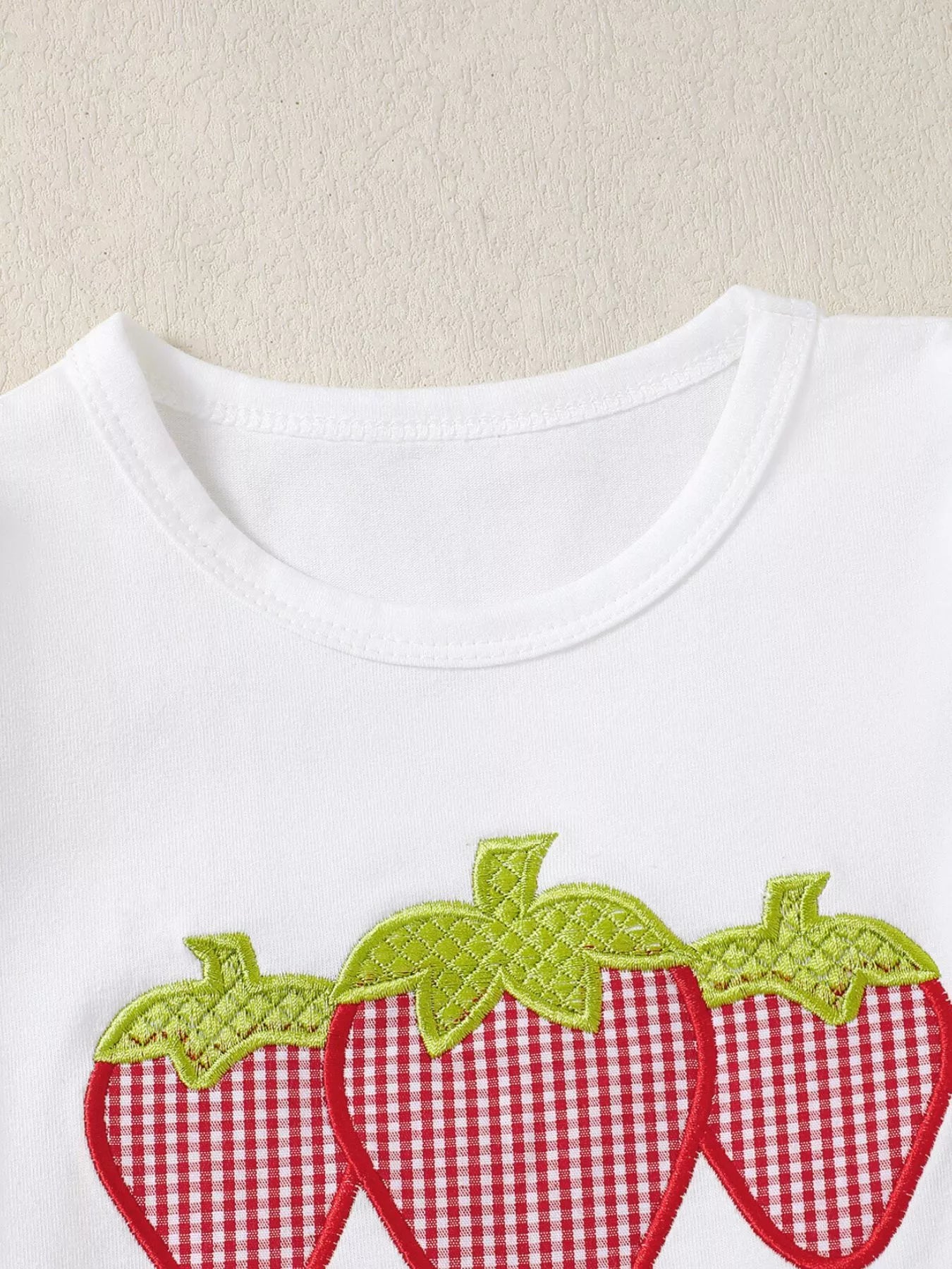 Children's Strawberry Gingham Ruffle Trim Top and Shorts Set