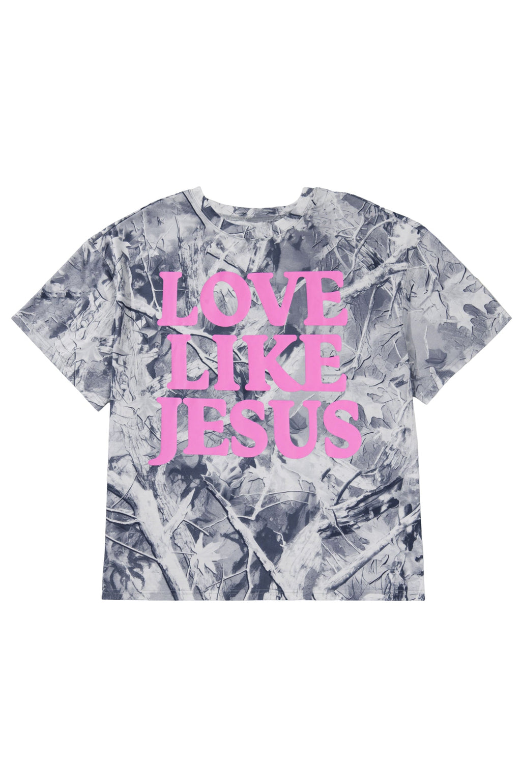 Gray Woodland Camouflage LOVE LIKE JESUS Plus Size T Shirt