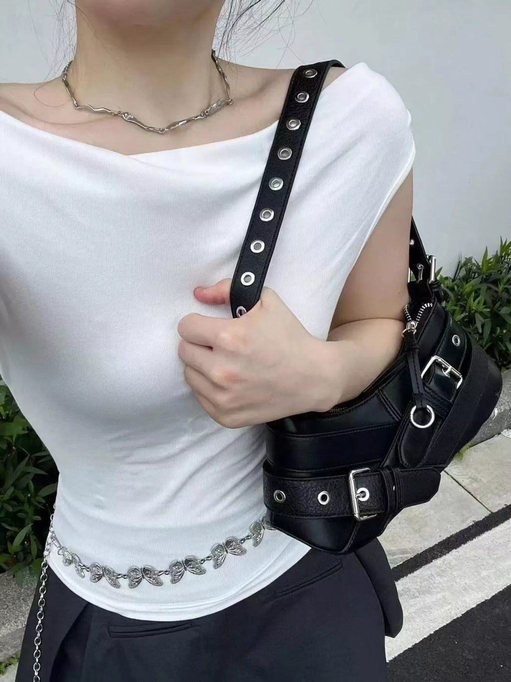 Buckled Accent Shoulder Bag