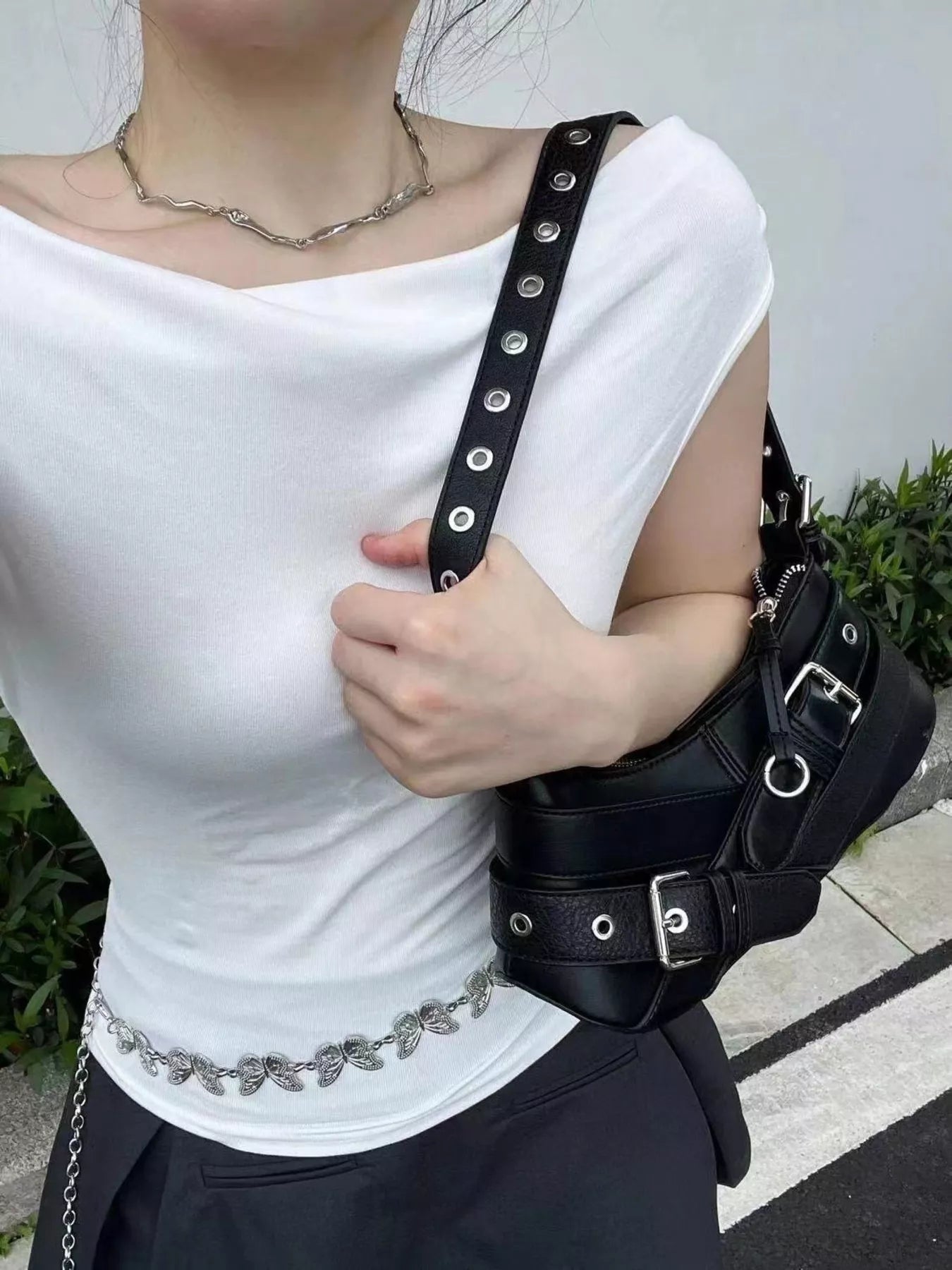 Buckled Accent Shoulder Bag