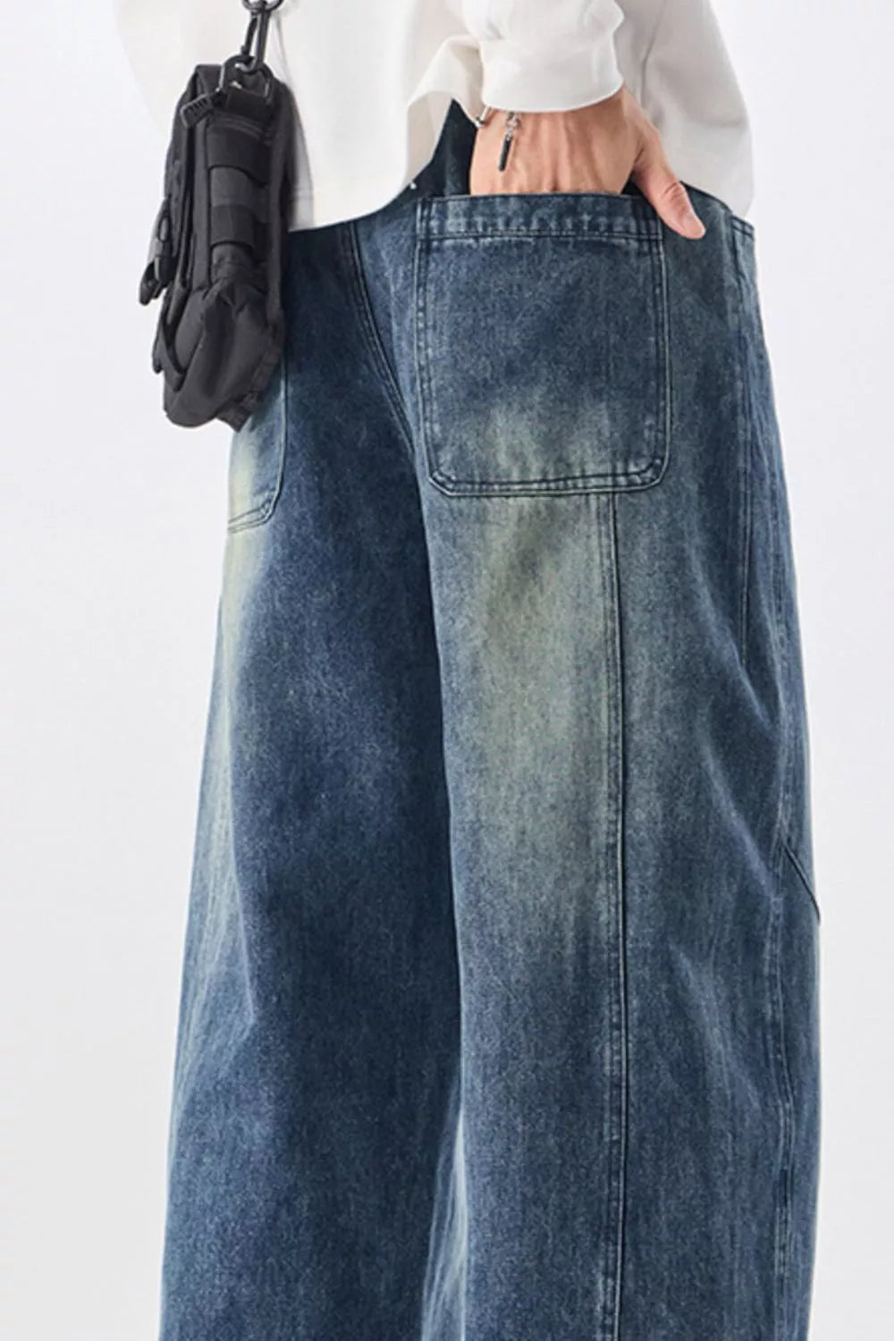 Men's Plus Size Vintage Wash Wide Leg Jeans