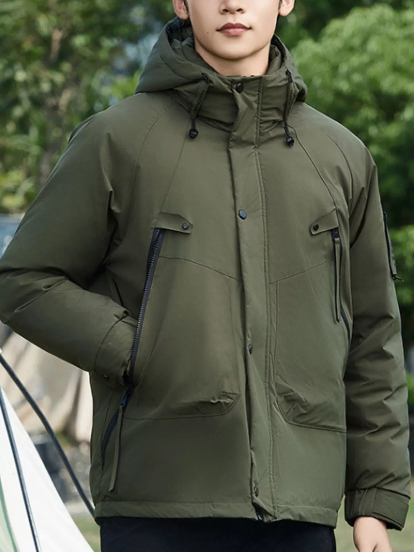 Men's Plus Size Hooded Snap Down Jacket