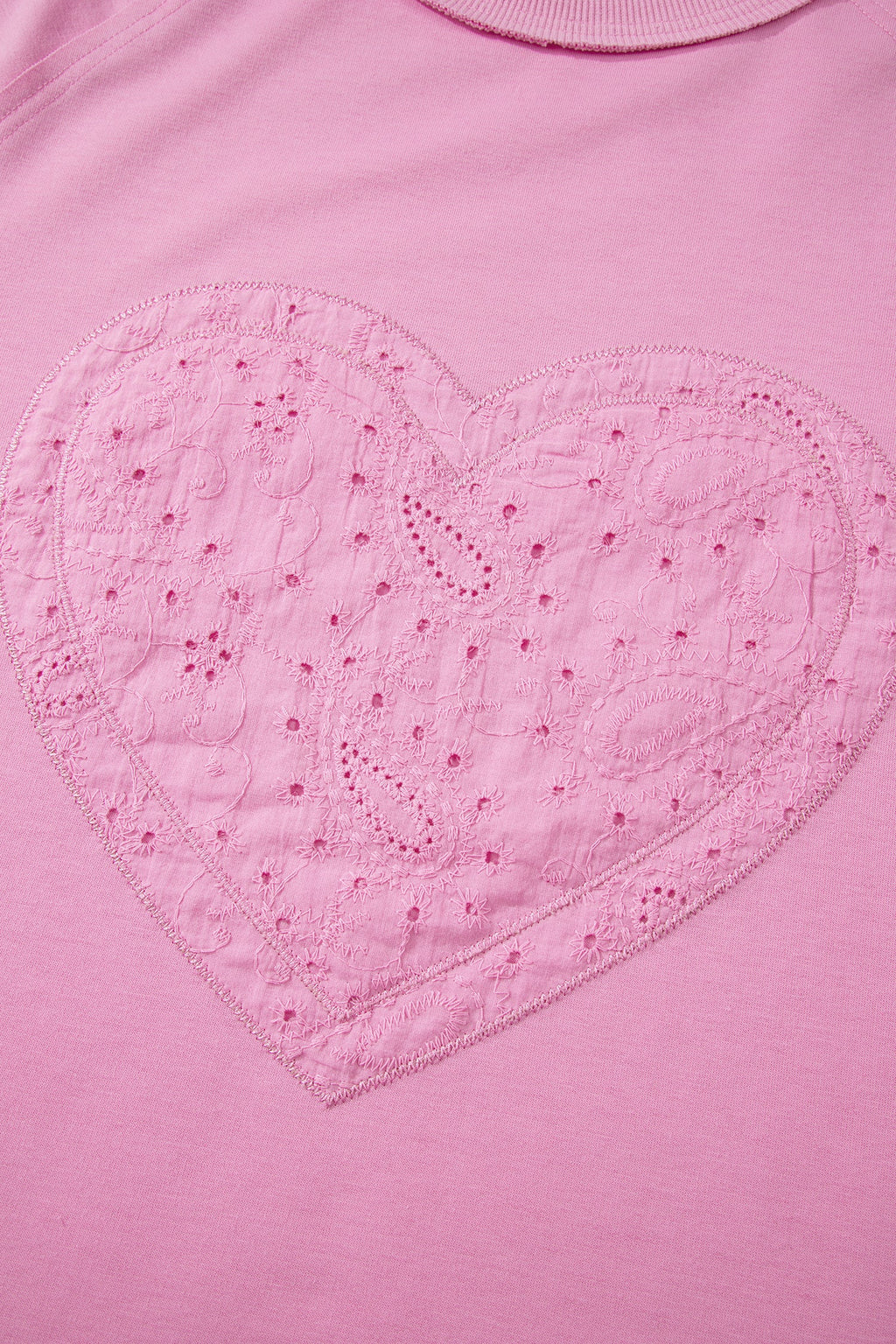 Pink Paisley Broderie Anglaise Valentine Heart Pattern Long Sleeve Patchwork Top