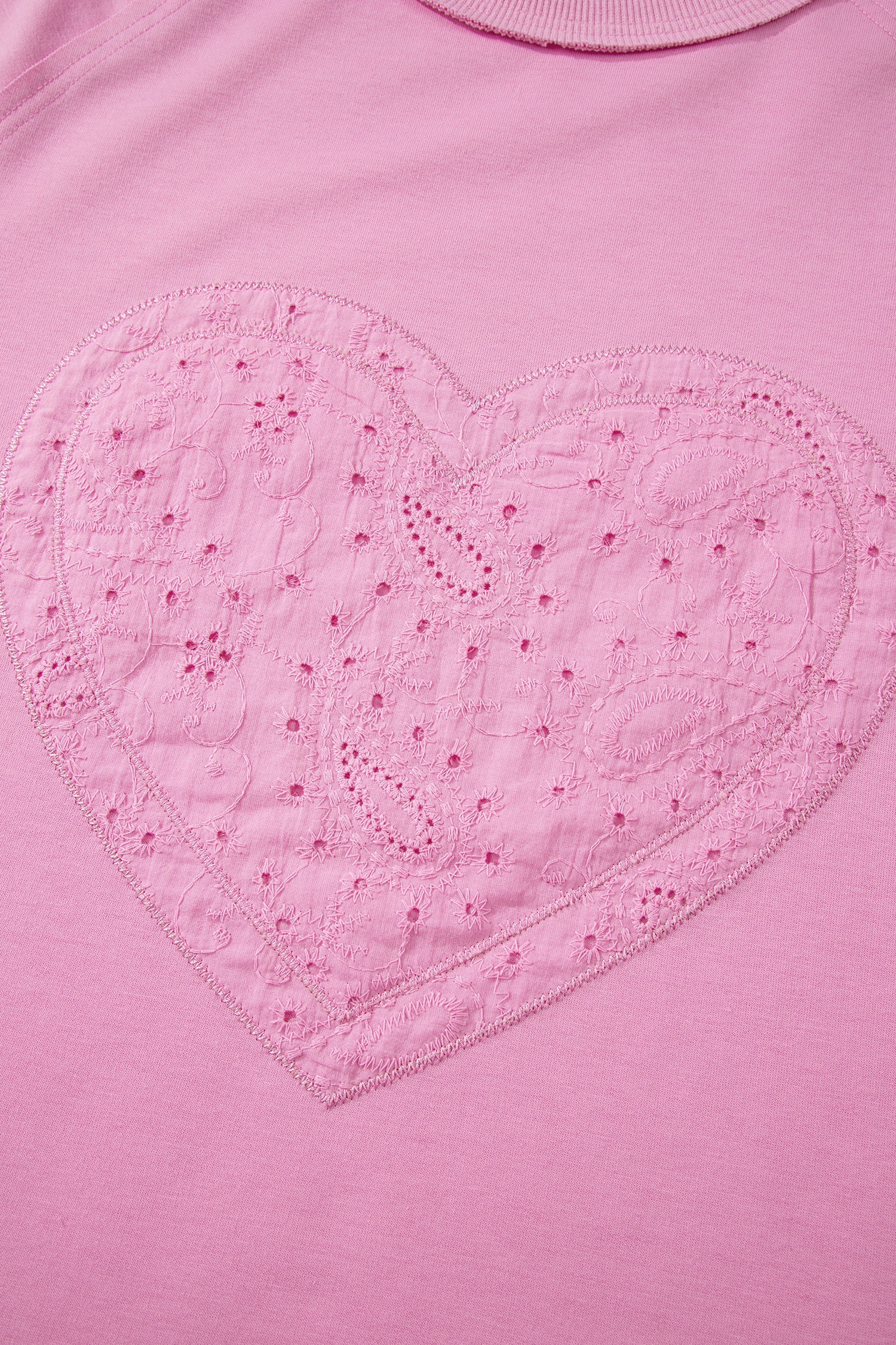 Pink Paisley Broderie Anglaise Valentine Heart Pattern Long Sleeve Patchwork Top