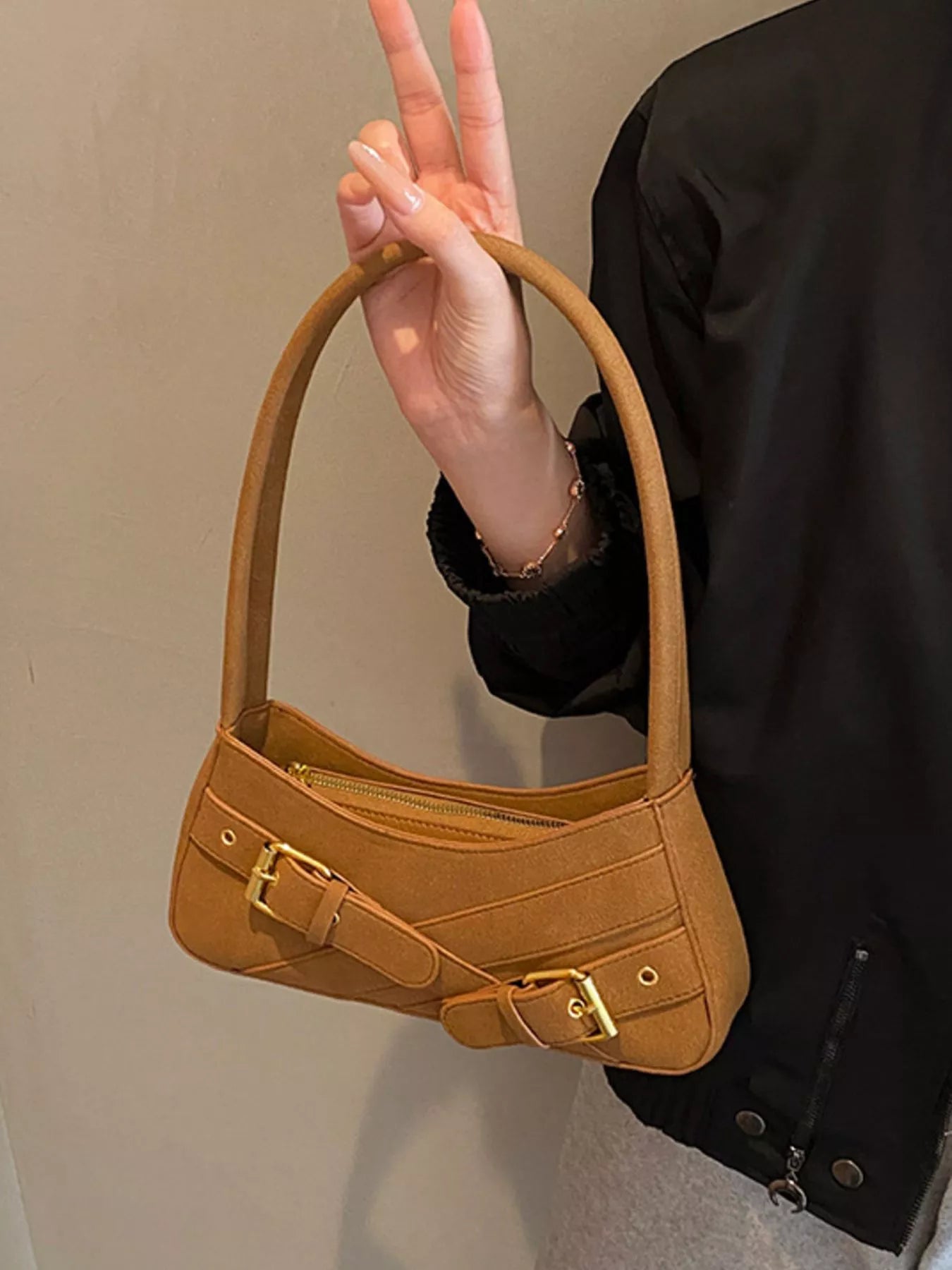 Buckle Decor Shoulder Bag