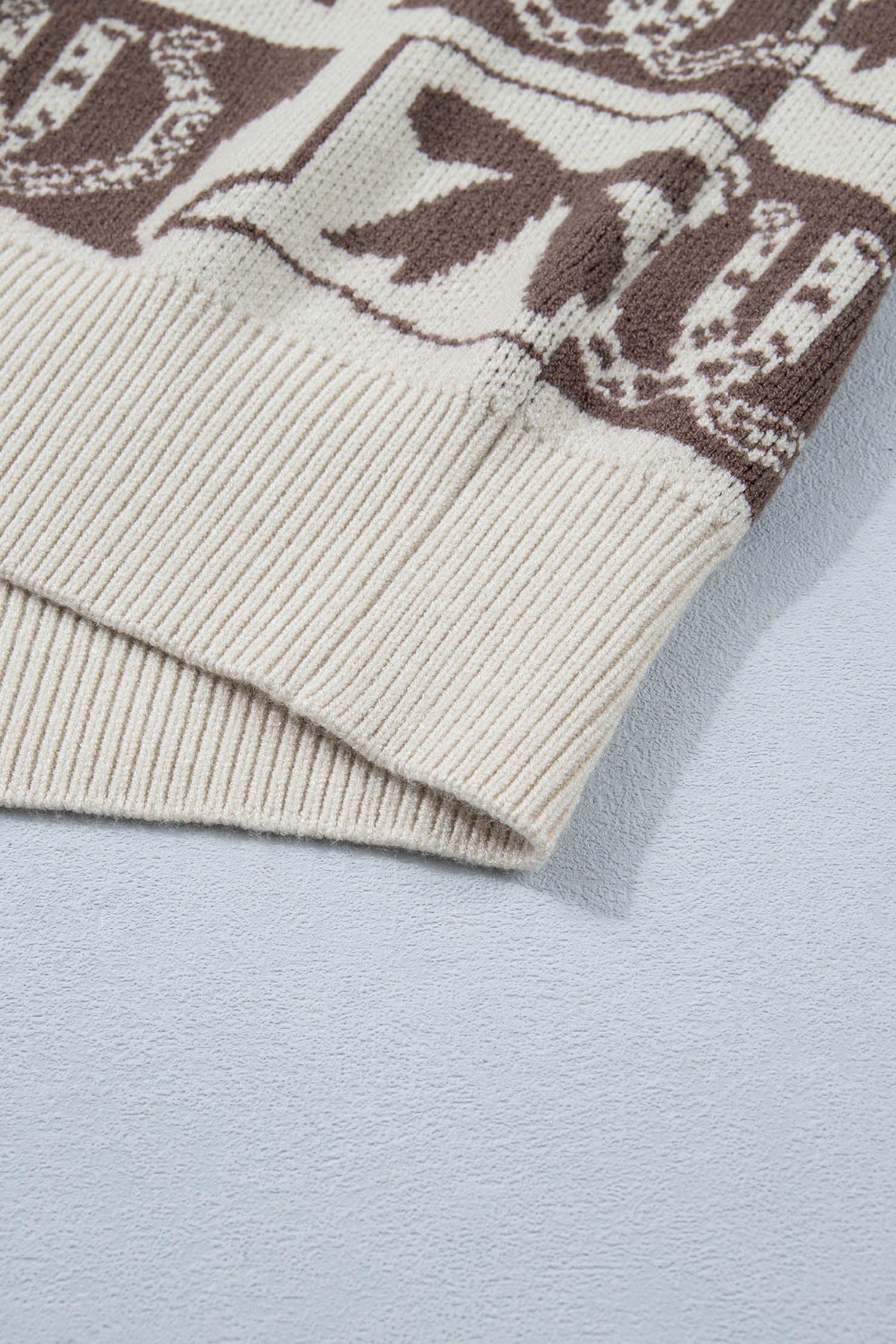 Brown Western Horseshoe Bow Printed V Neck Loose Sweater Vest