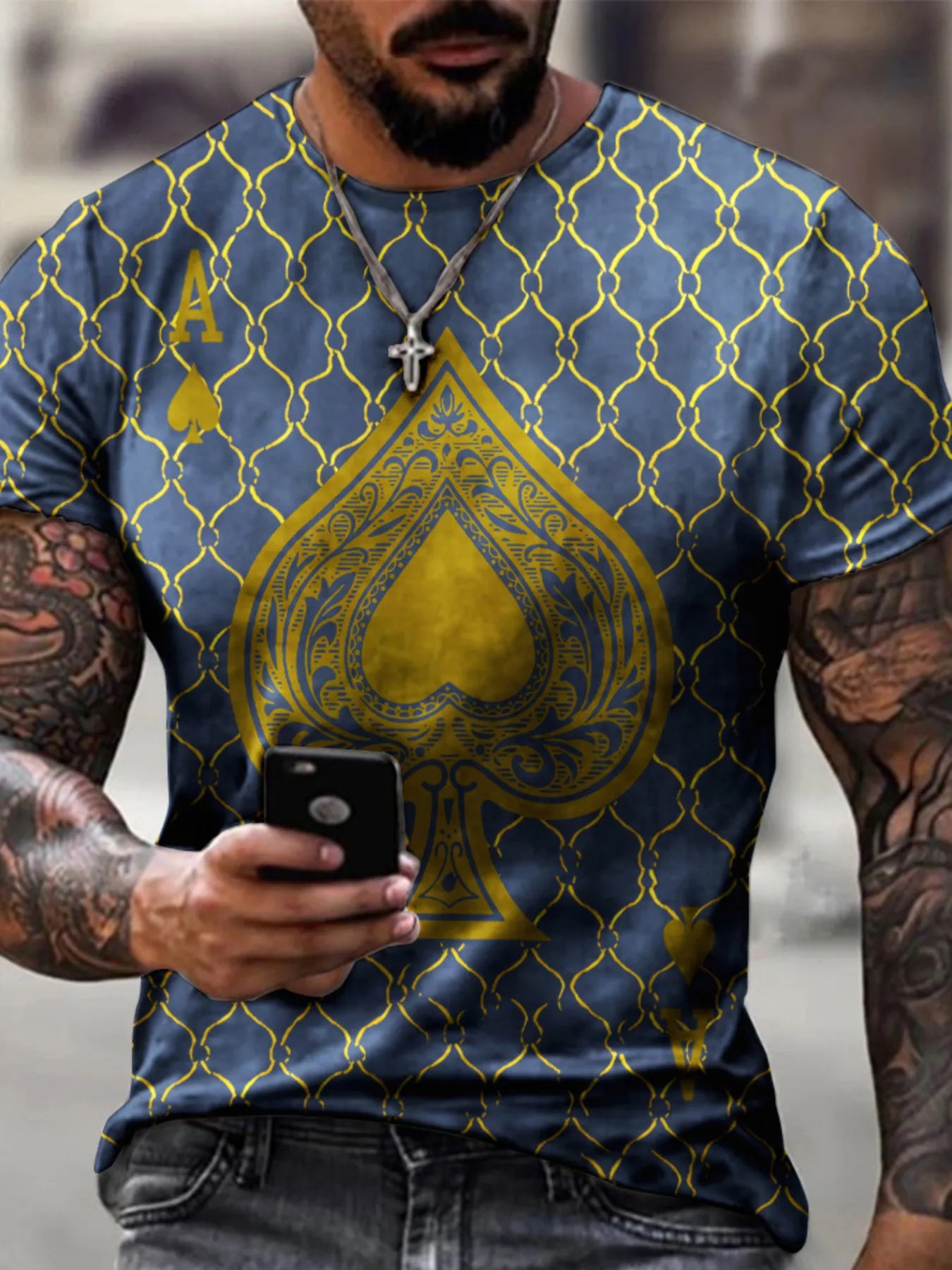 Men's Full Size Ace of Spades Graphic Print T-Shirt Plus Size