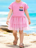 Children's Fox Applique Tulle Layered Dress