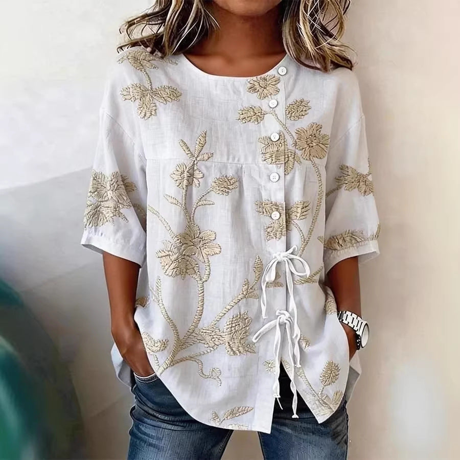Women's Floral 3D Print Top – Loose Fit Elegant Casual S to 3XL