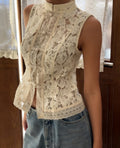 Lace Crochet Stand Collar Slim-Fit Sleeveless Top – 3 Colors, S–L