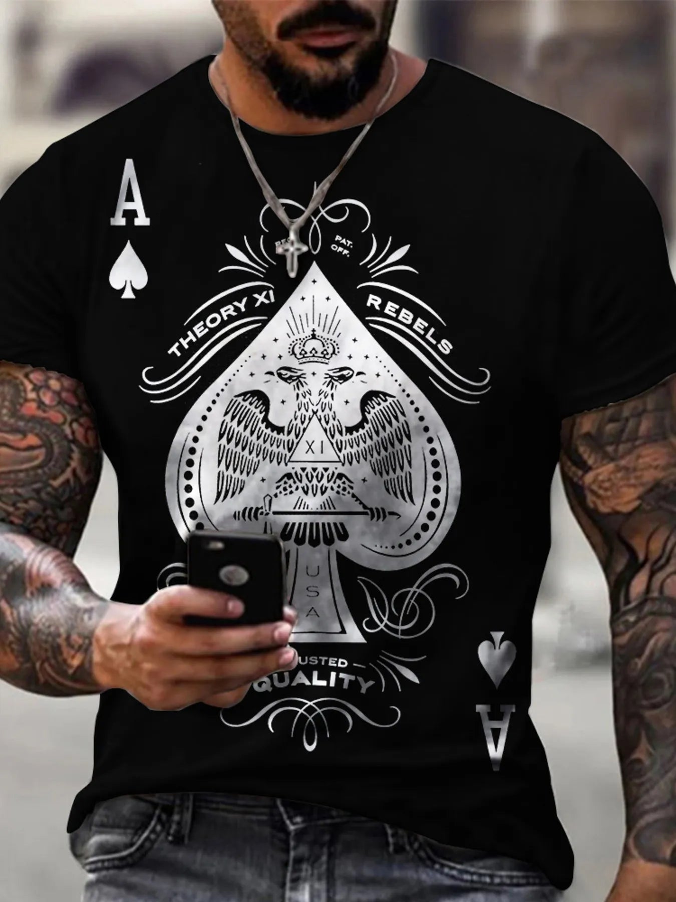 Men's Full Size Ace of Spades Graphic Print T-Shirt Plus Size