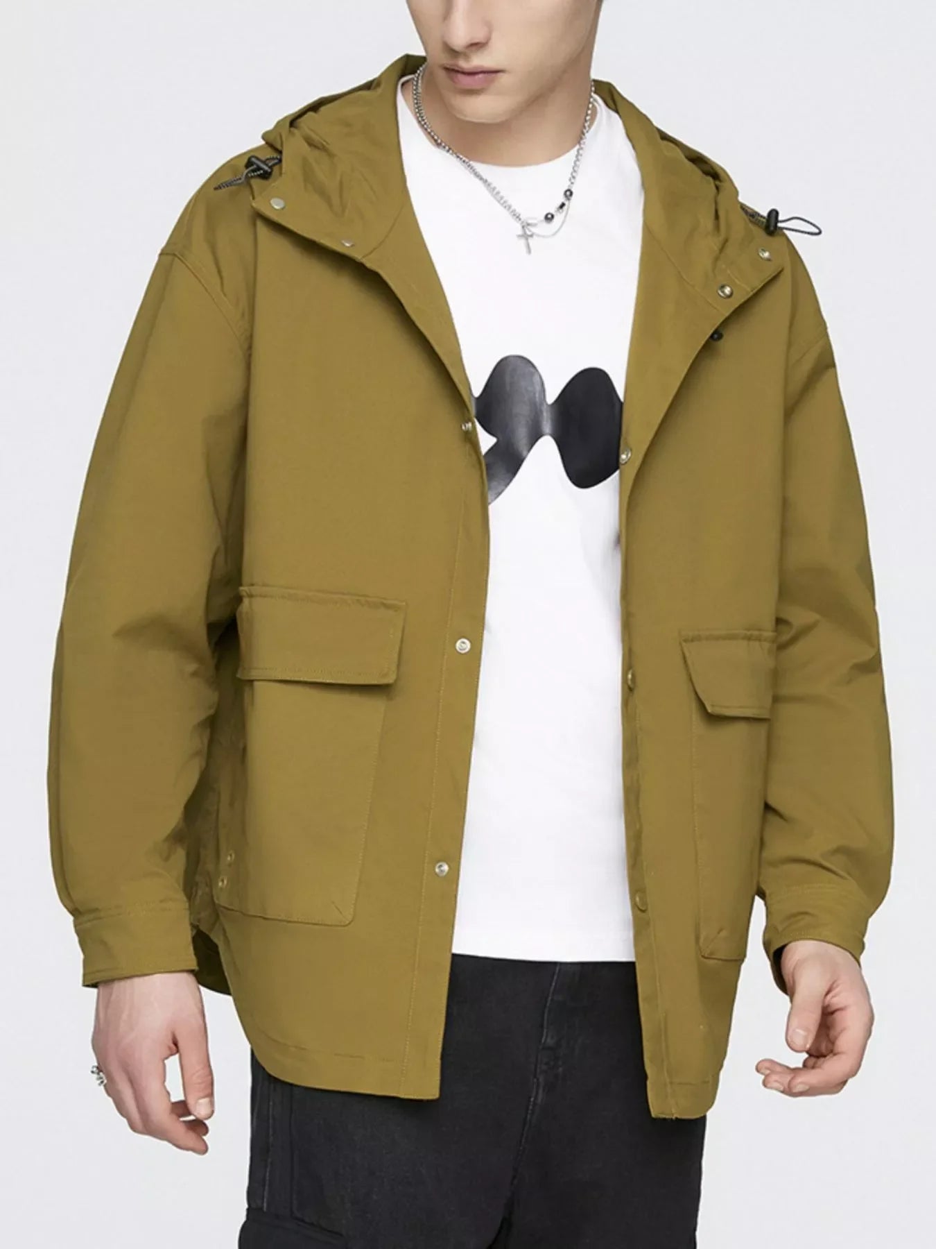 Men's Plus Size Urban Style Hooded Snap Down Jacket