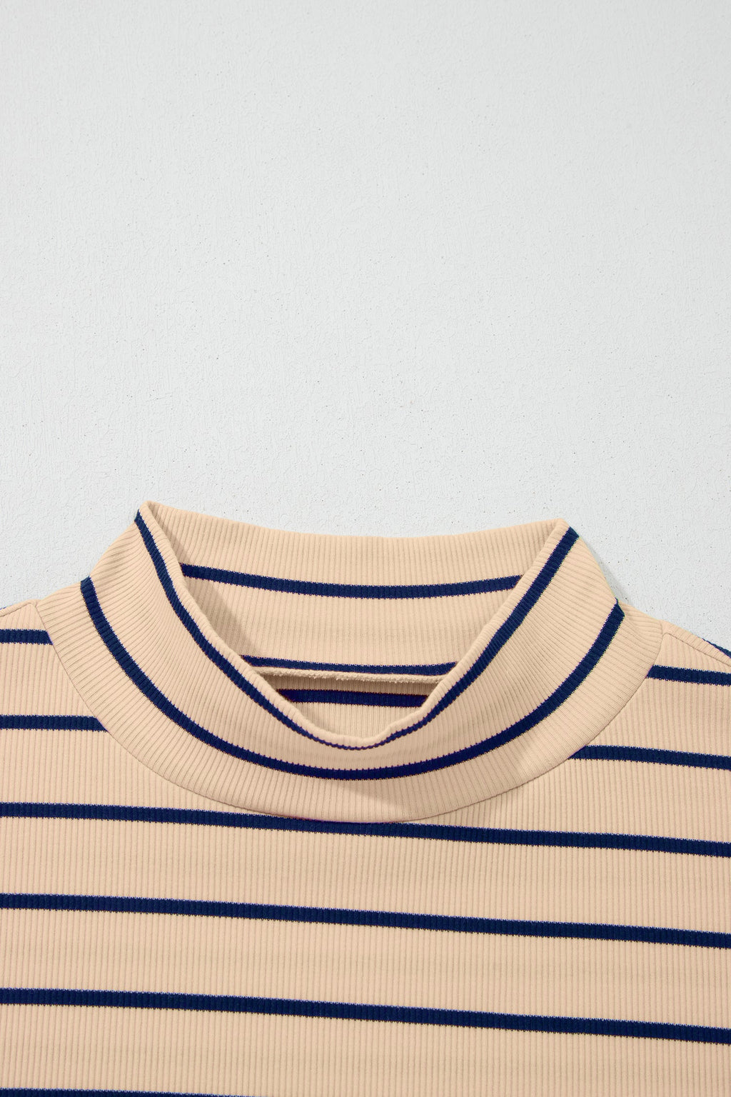 Khaki Stripe Mock Neck Short Sleeve Loose Top