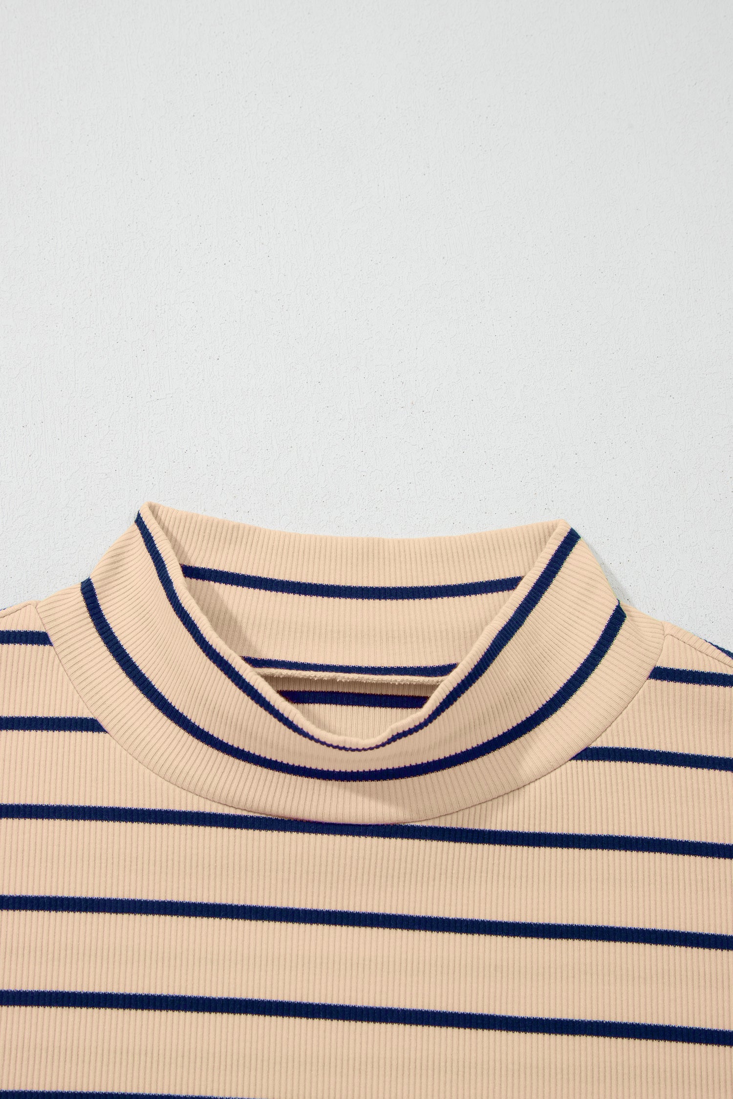 Khaki Stripe Mock Neck Short Sleeve Loose Top