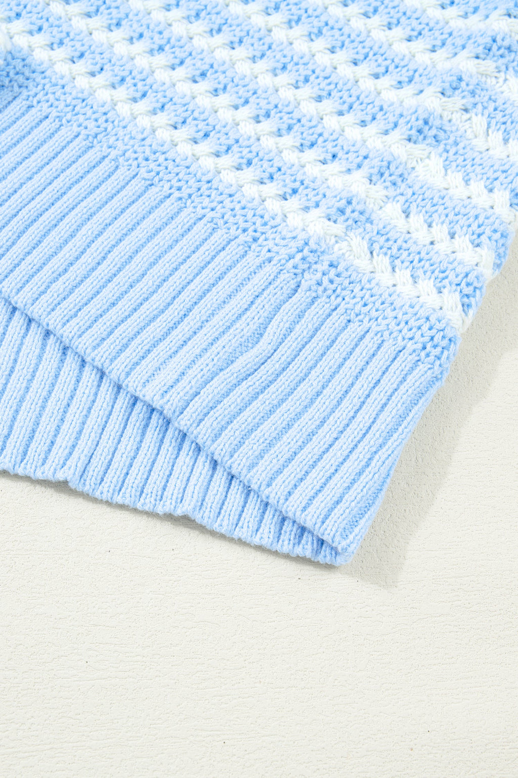 Sky Blue Stripe Short Sleeve Knit V Neck Bow Knot Sweater