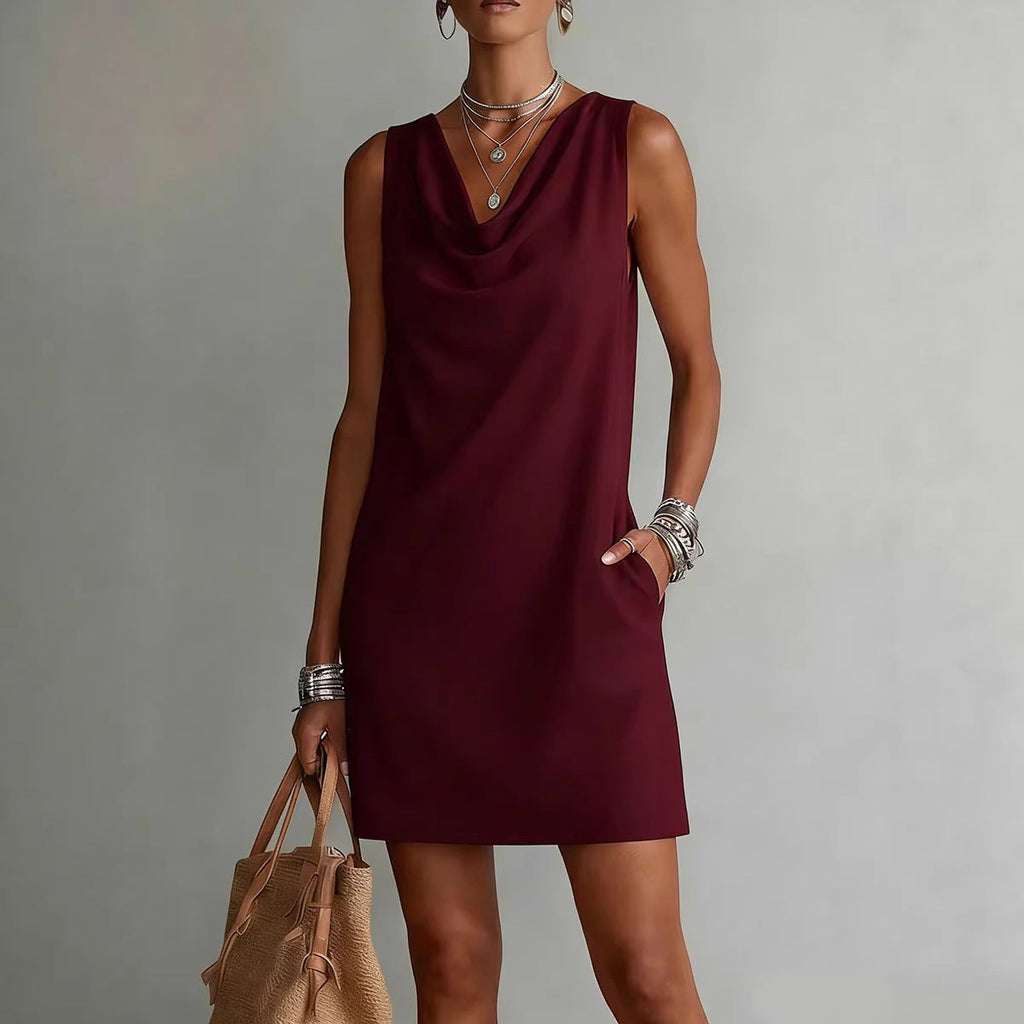 Women's Off-Shoulder Sleeveless Dress – Casual Midi Dress
