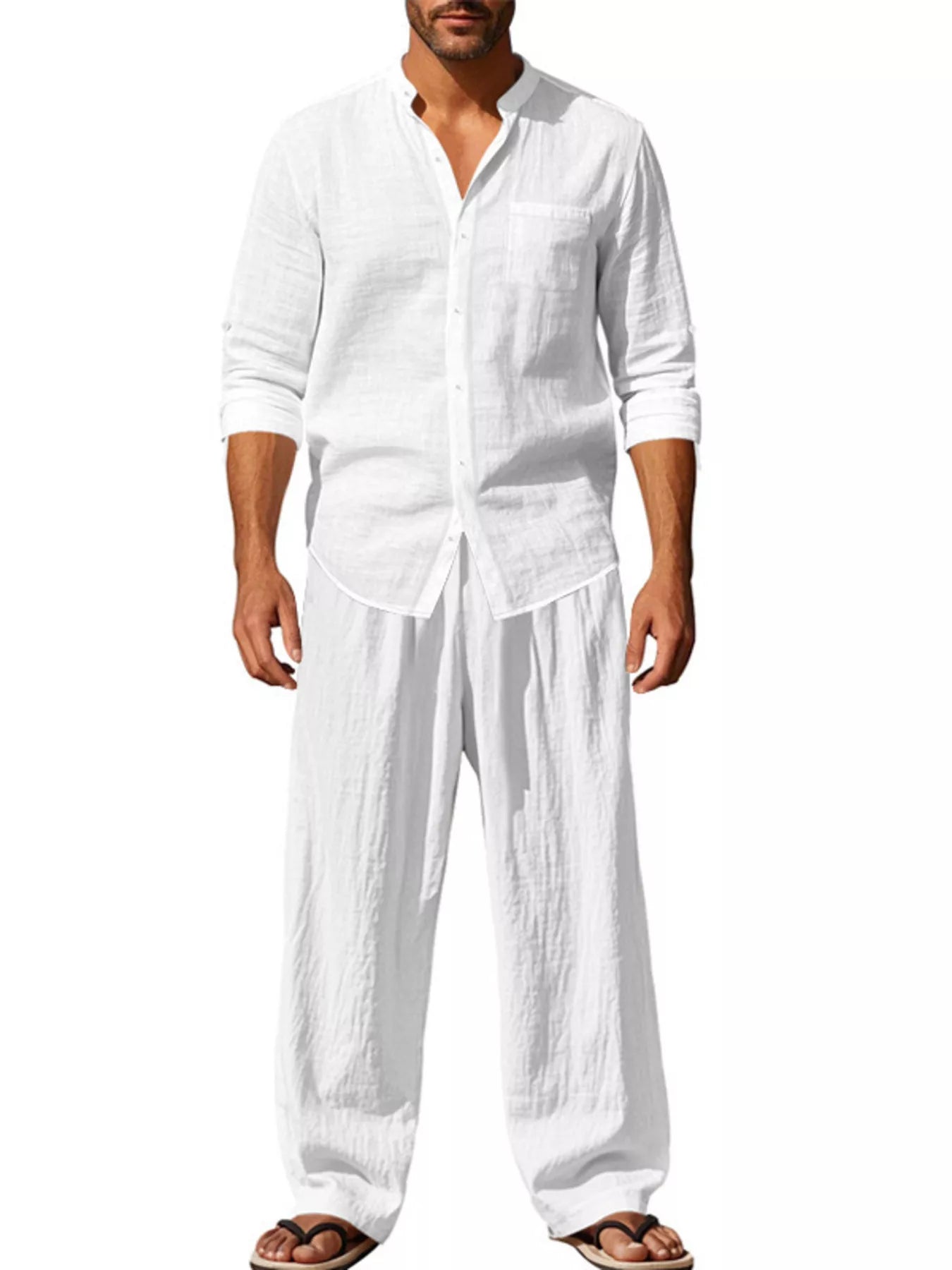 Men's Full Size Button Up Long Sleeve Shirt and Pants Plus Size