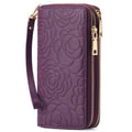 Embossed Floral Pattern Double Zipper Wallet