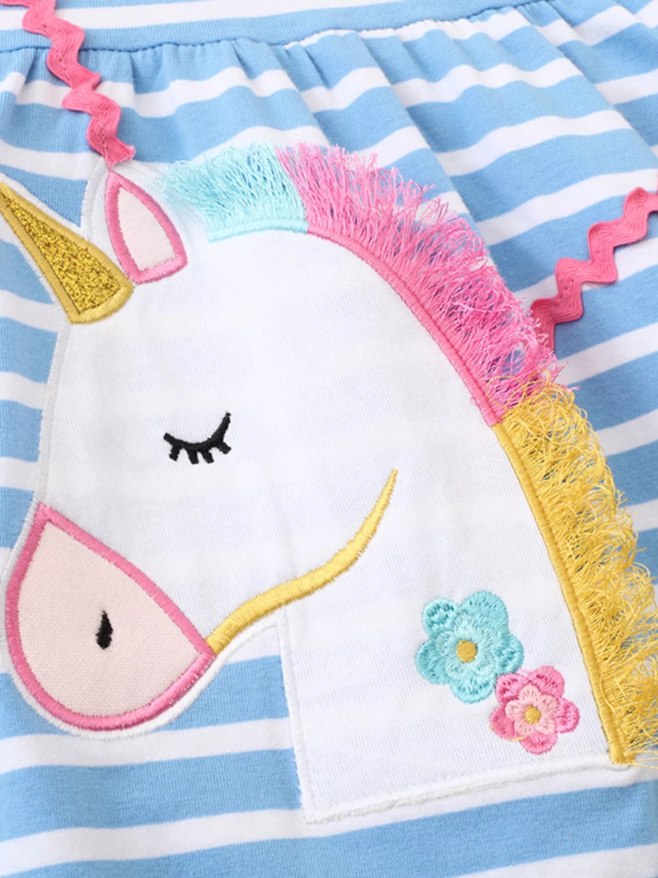 Children's Striped Unicorn Ruffle Sleeve Dress
