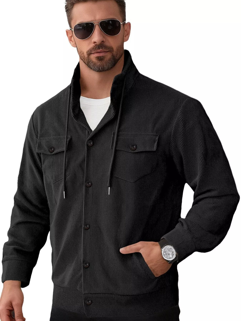 Men's Full Size Casual Corduroy Button-Down Jacket Plus Size