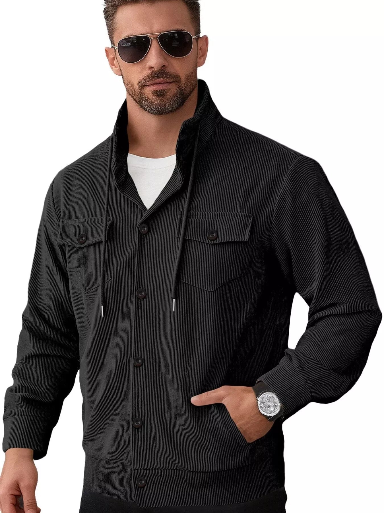 Men's Full Size Casual Corduroy Button-Down Jacket Plus Size