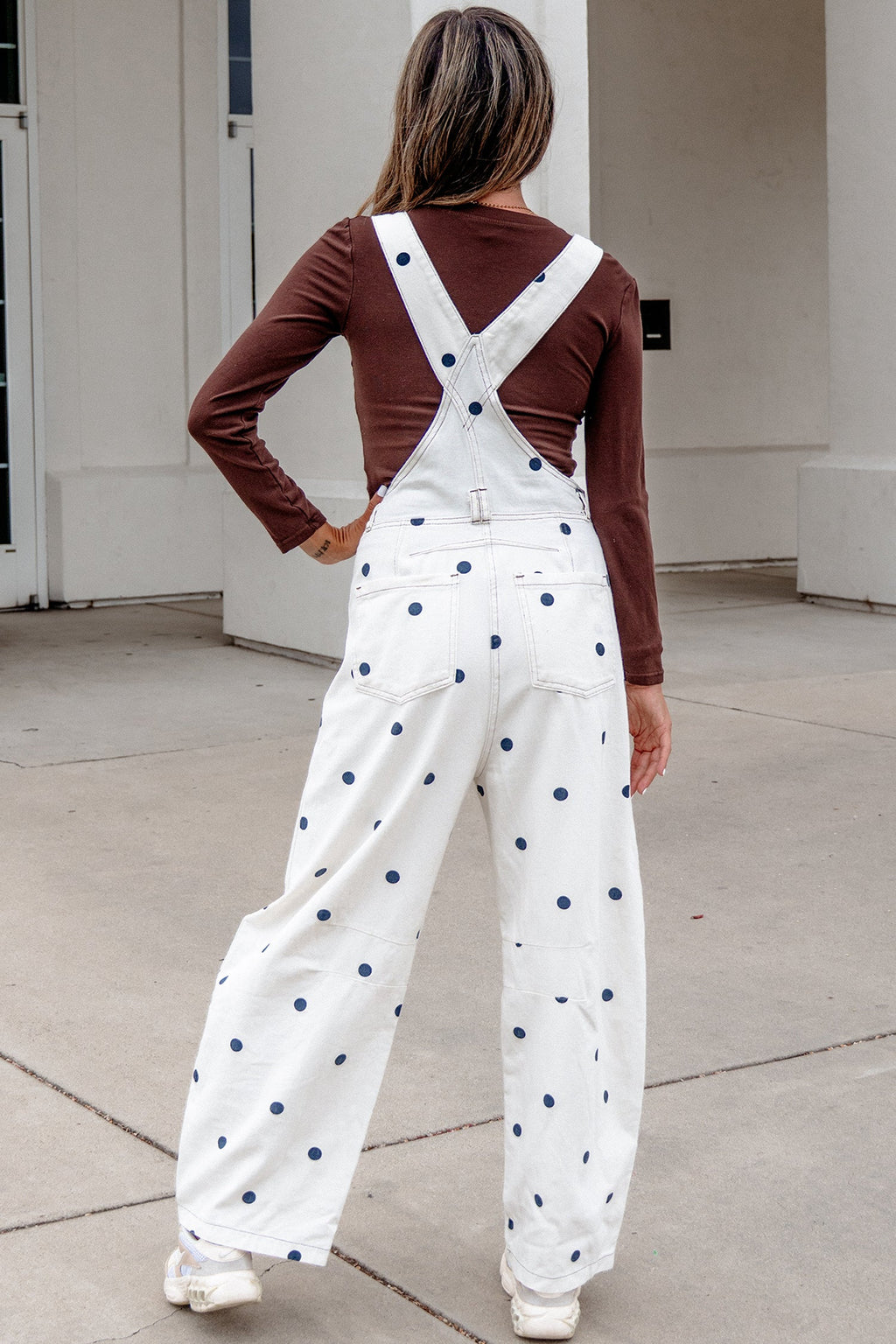 Jet Stream Polka Dot Print Bib Pocket Denim Barrel Overalls Jumpsuit