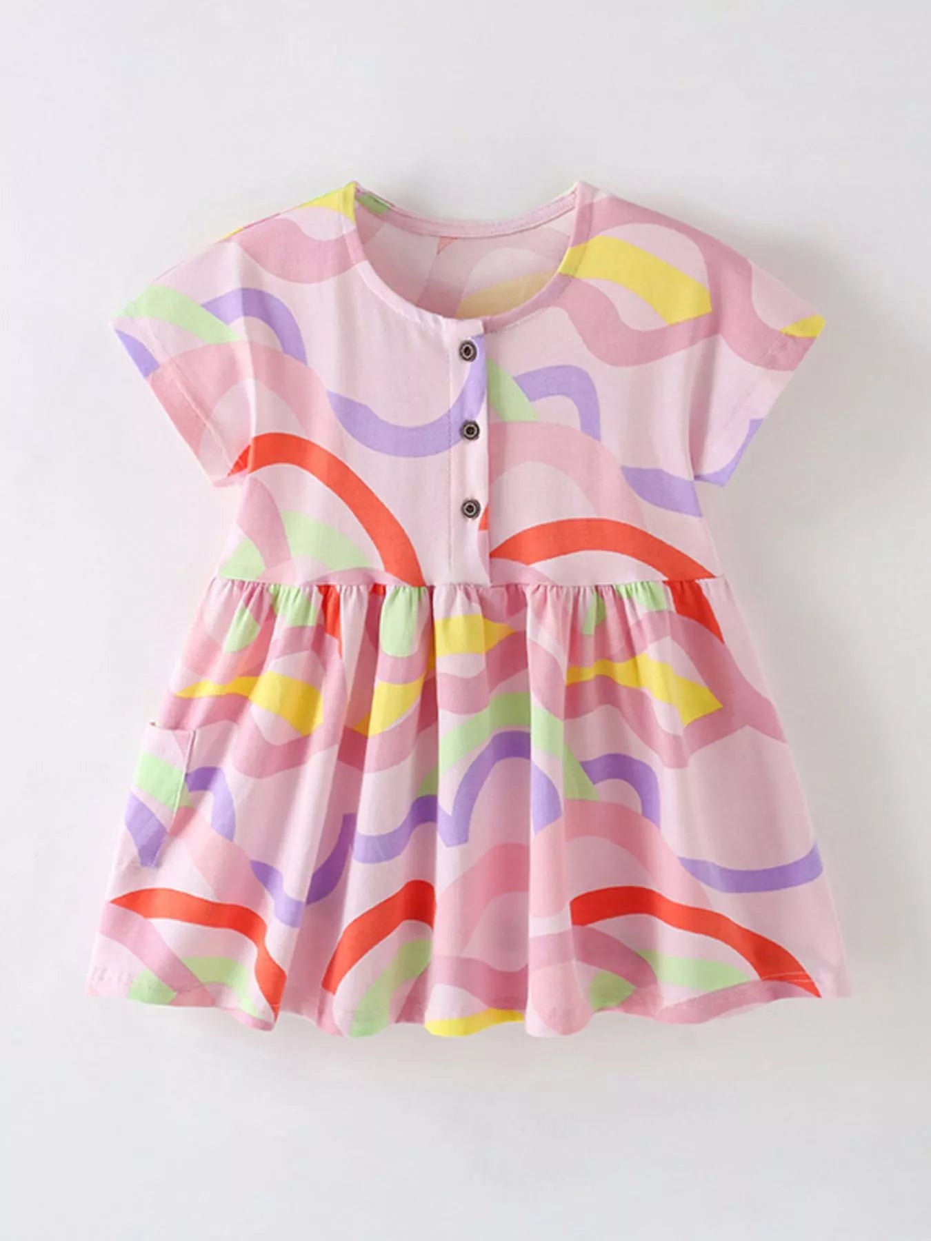 Children's Colorful Wave Print Casual Dress