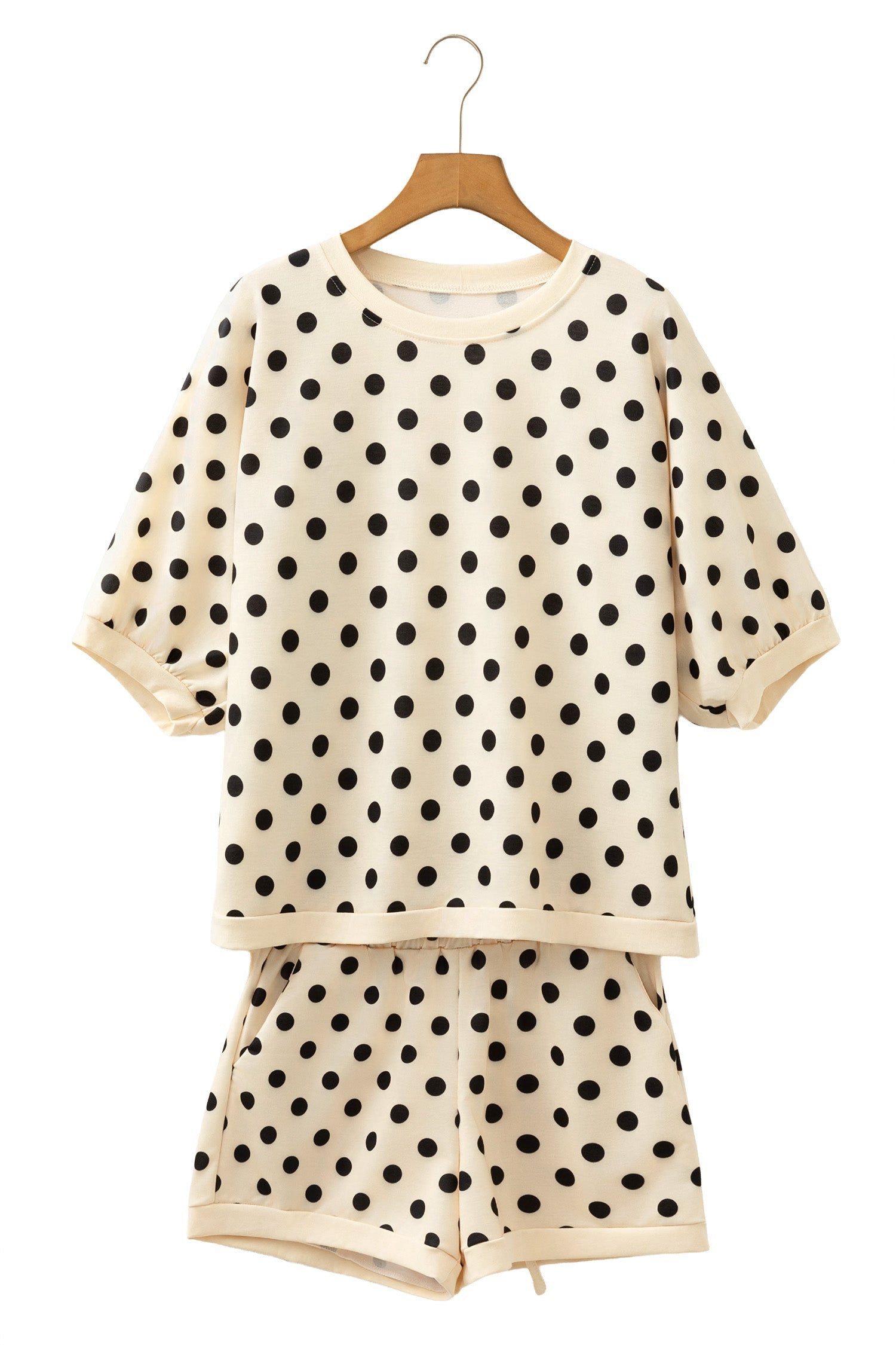 Sky Blue Polka Dot Oversized Top Drawstring Short Set