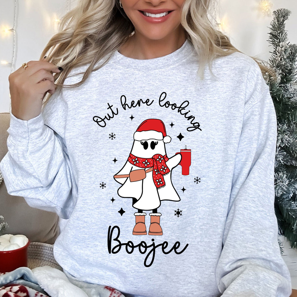 Boojee Ghost Bougie Christmas Holiday Humor Cozy Winter Wardrobe Festive Spirit Sweatshirt