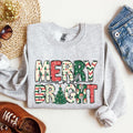 Merry And Bright Christmas Cheer Festive Holiday Lights Snowflake Motif Cozy Cotton Fleece Sweatshirt