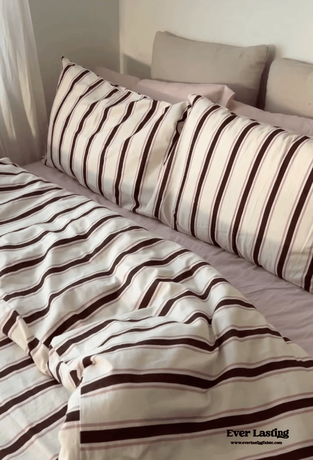 Assorted Washed Cotton Striped Duvet Cover / Pink Brown