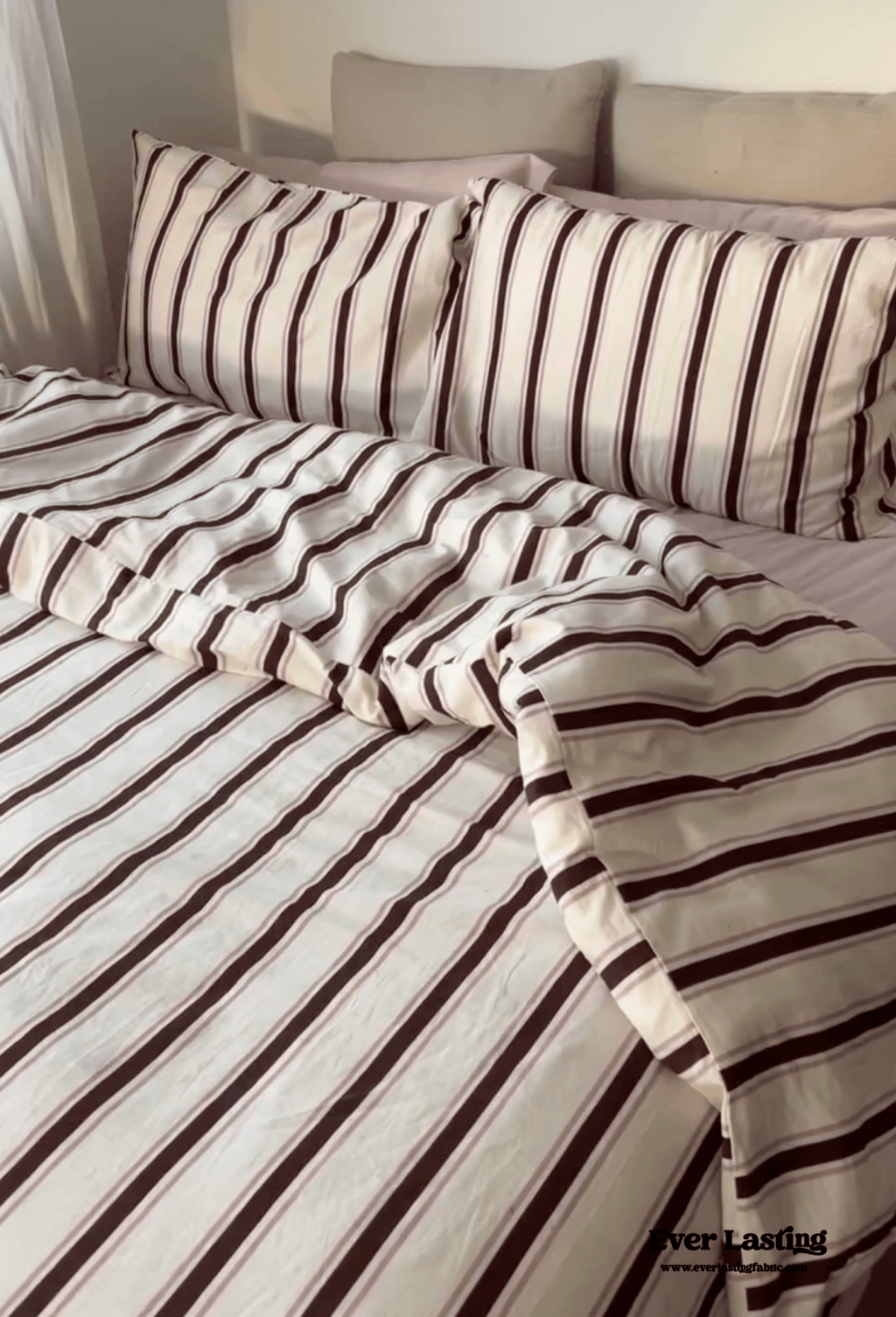 Assorted Washed Cotton Striped Duvet Cover / Pink Brown