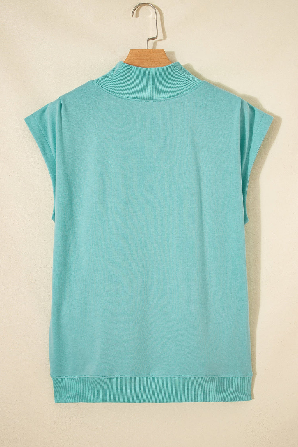 Mint Green Solid Color High Neck Cap Sleeve Loose Top