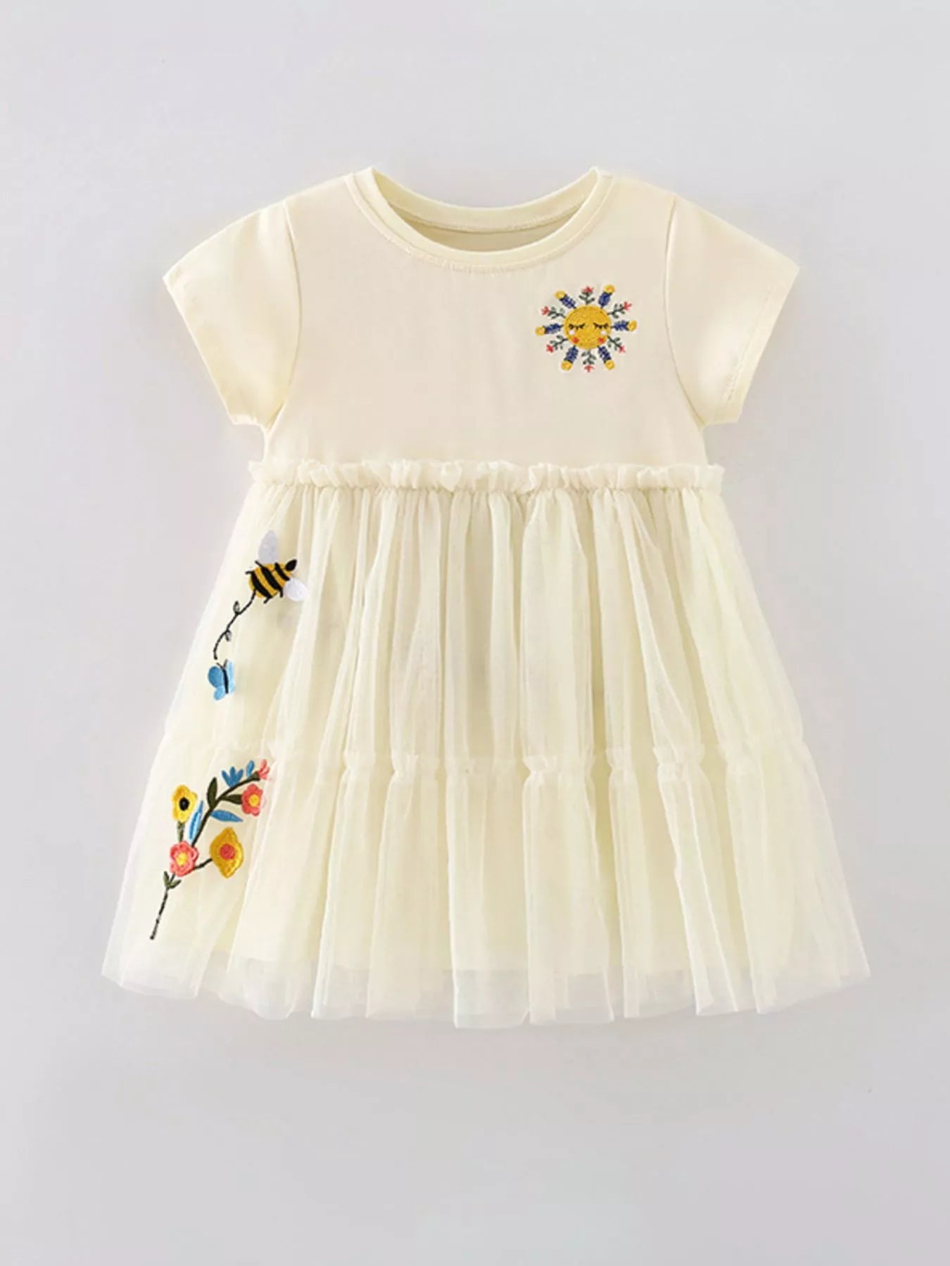 Children's Cute Embroidered Tulle Tiered Dress