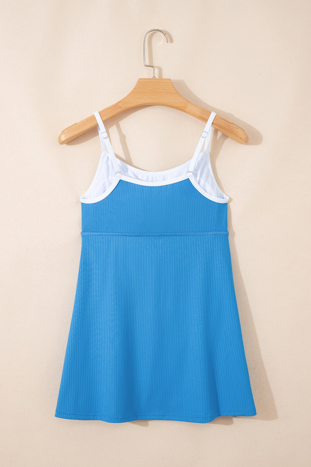 Dusk Blue Color Block Edge Ribbed Pocketed Lined Swim Dress