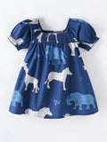Children's Animal Print Puff Sleeve Smocked Dress