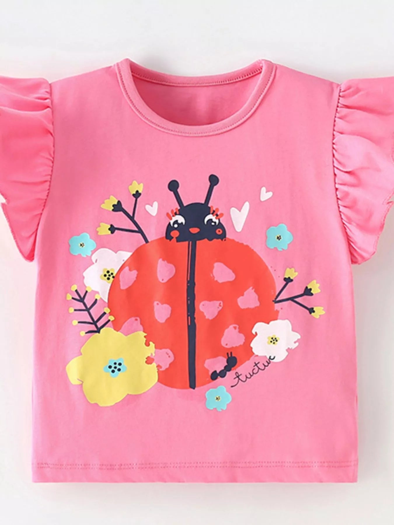 Children's Ladybug Graphic Ruffle Sleeve T-Shirt