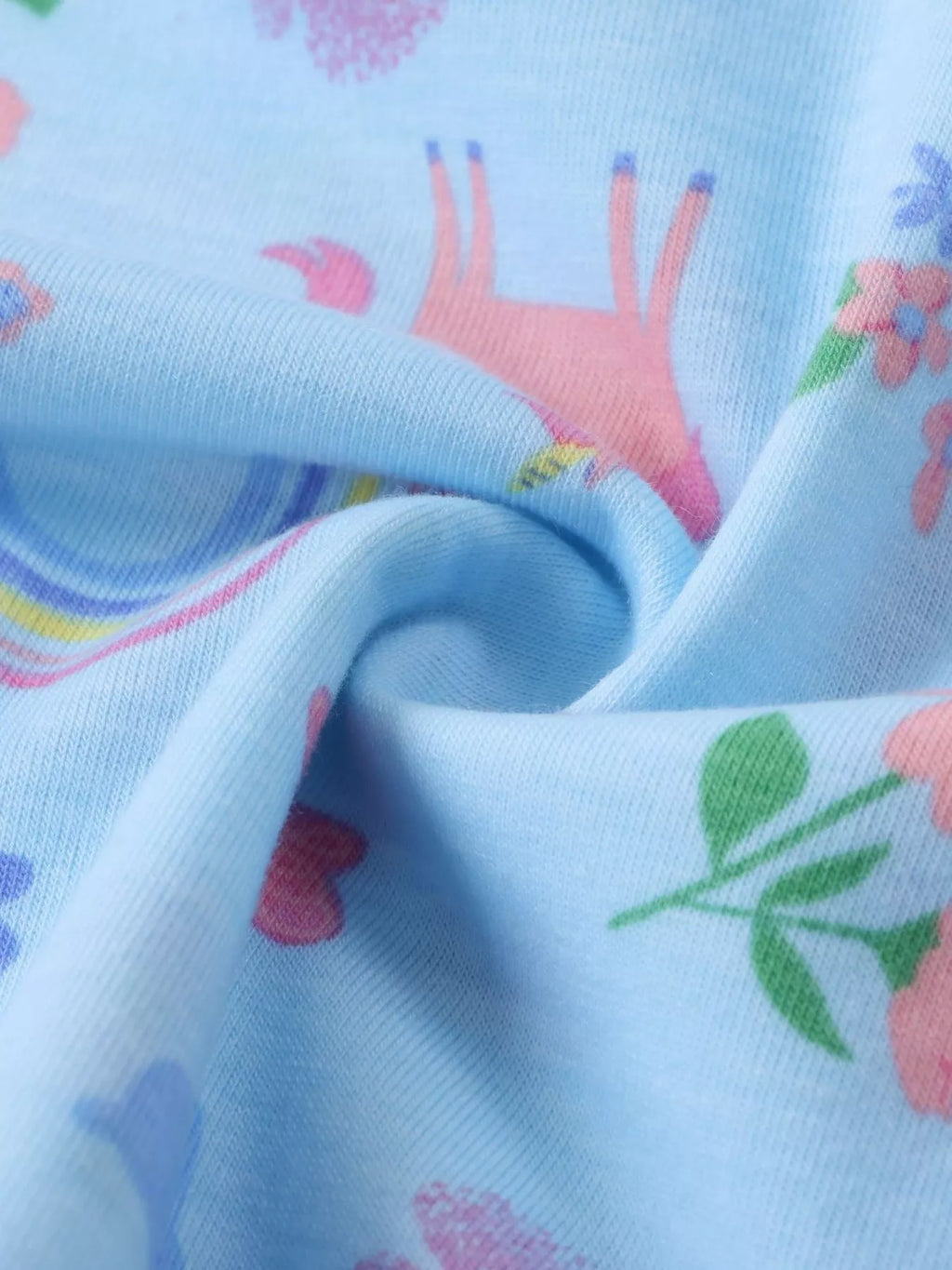 Children's Unicorn Rainbow Print Ruffle Trim Long Sleeve Dress