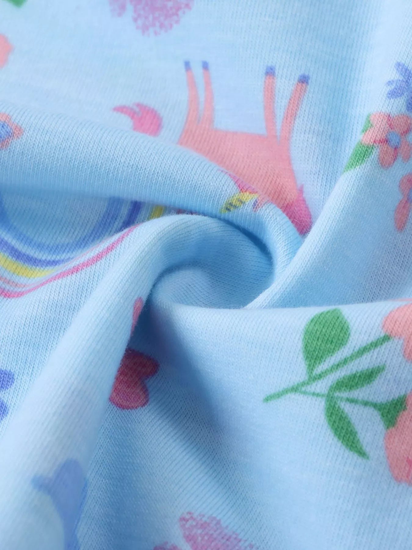 Children's Unicorn Rainbow Print Ruffle Trim Long Sleeve Dress