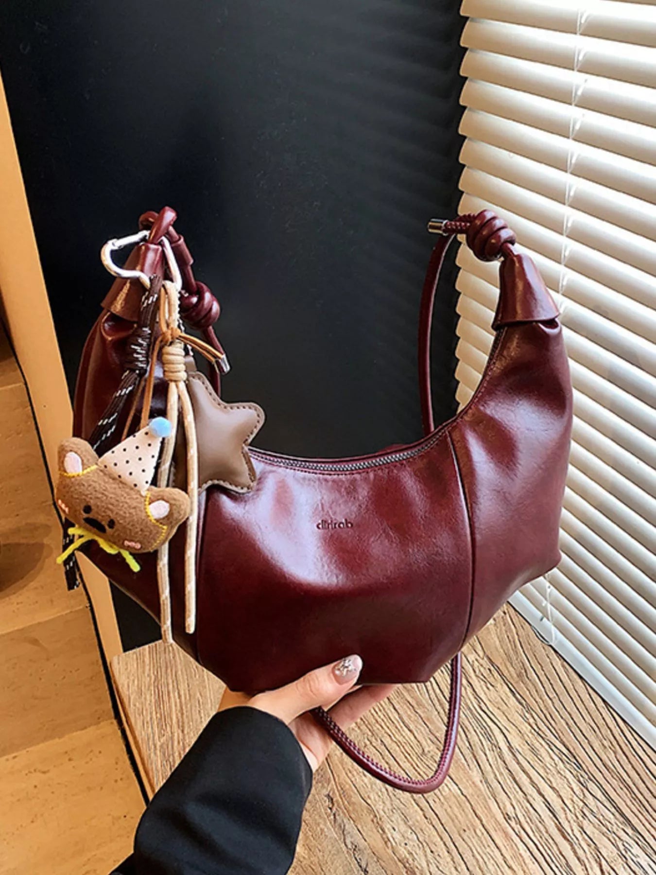 Crescent-Shaped Leather Shoulder Bag