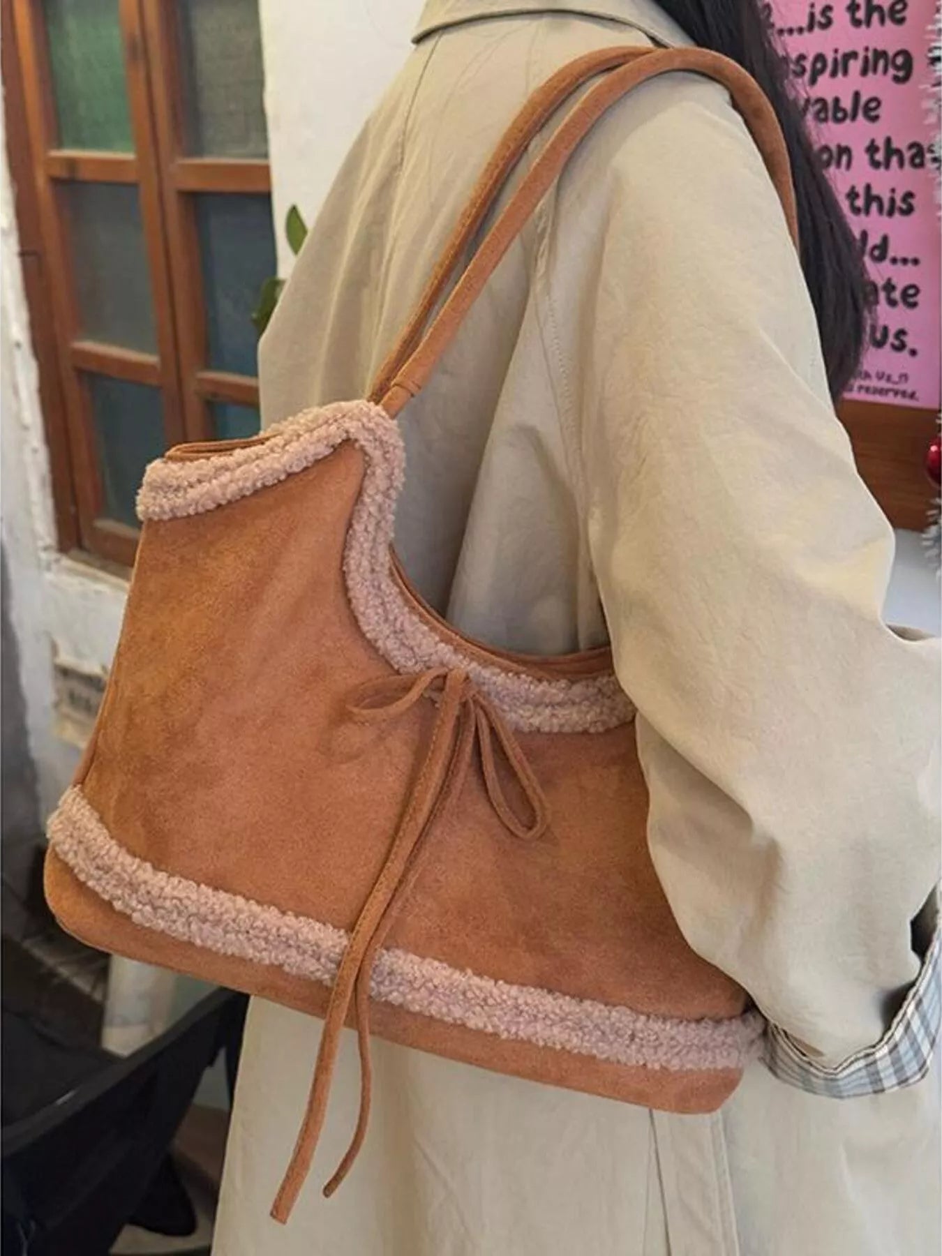 Plush Trim Shoulder Bag