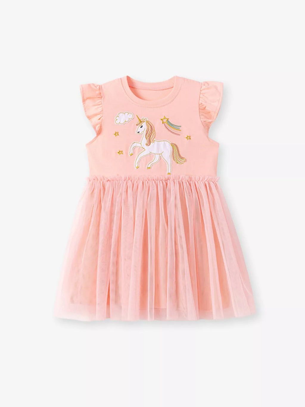 Children's Unicorn Ruffle Sleeve Tulle Dress
