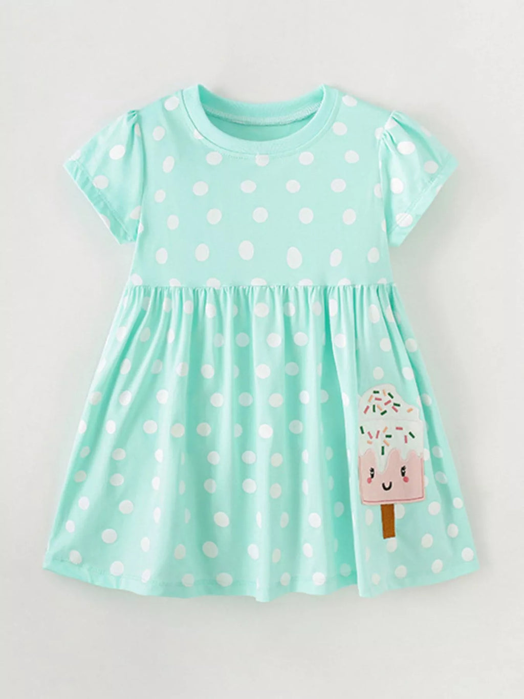 Children's Cute Ice Cream Applique Polka Dot Dress