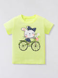 Children's Rabbit Bicycle Graphic Short Sleeve T-Shirt