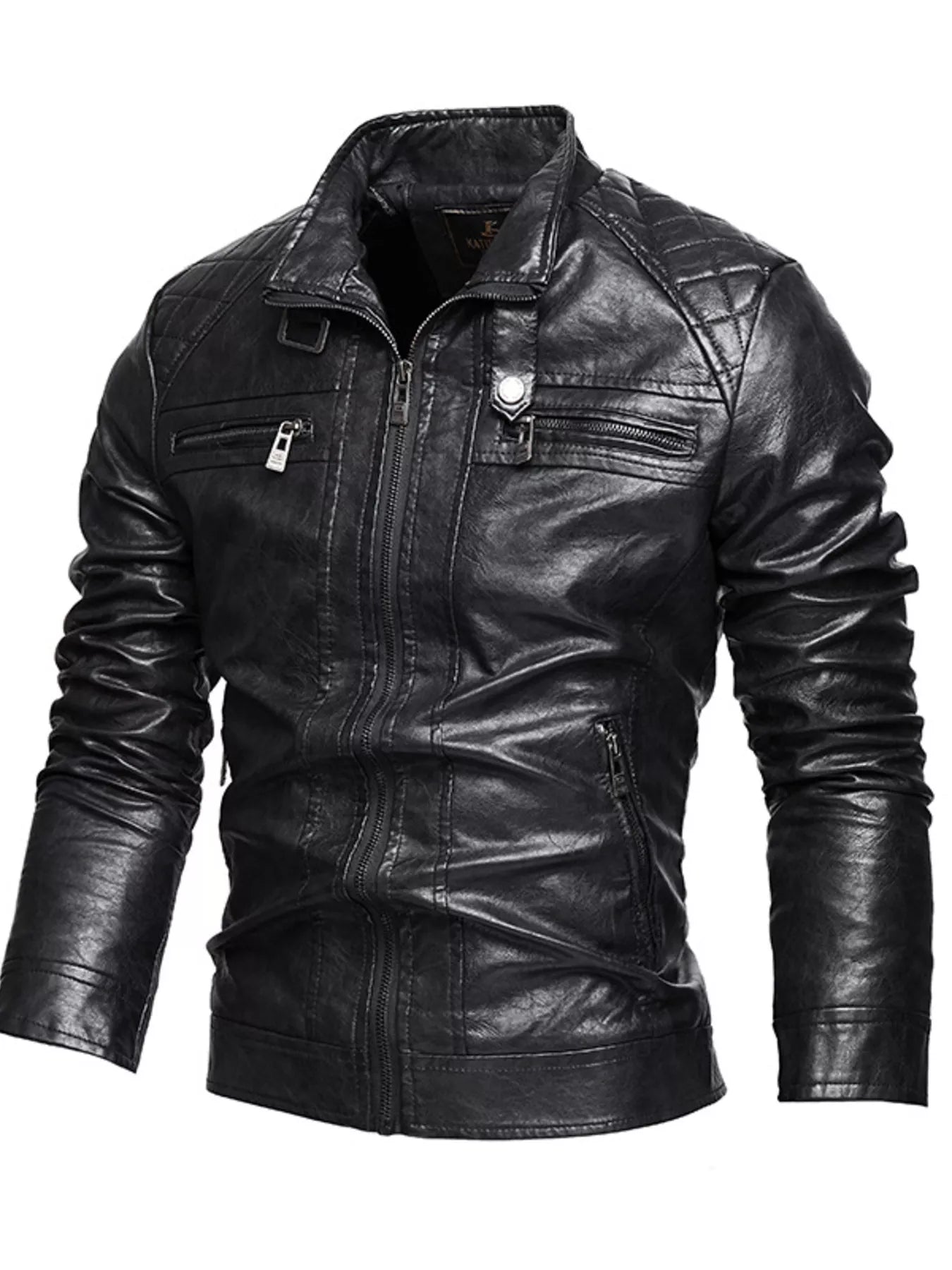 Men's Zip Up Faux Leather Moto Jacket